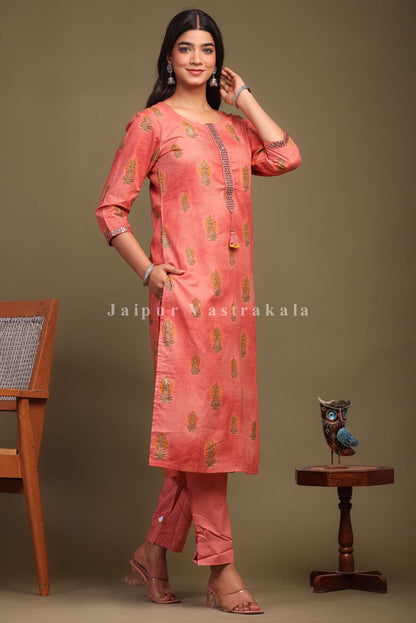 hand block printed kurta set with dupatta