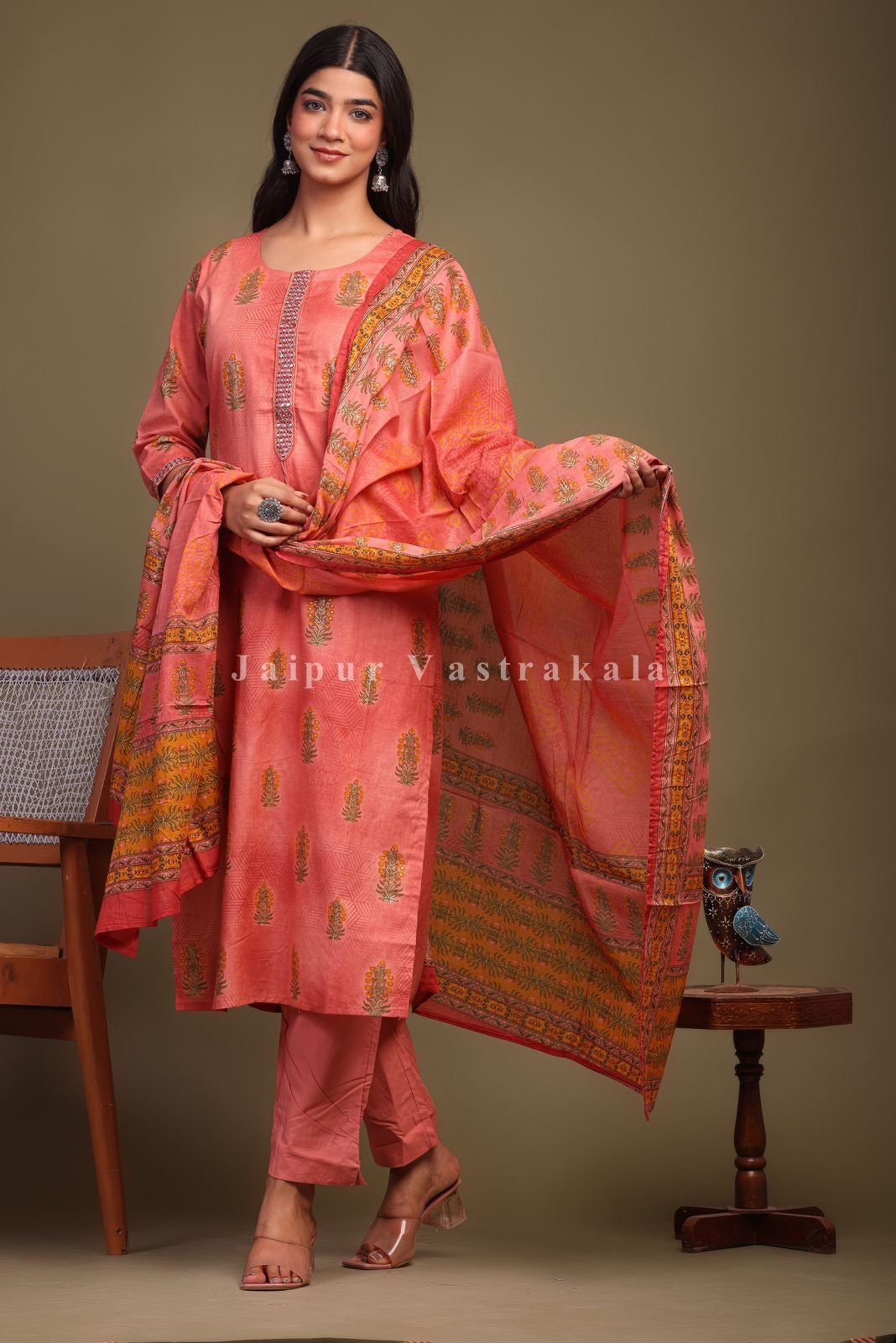 hand block printed kurta set with dupatta