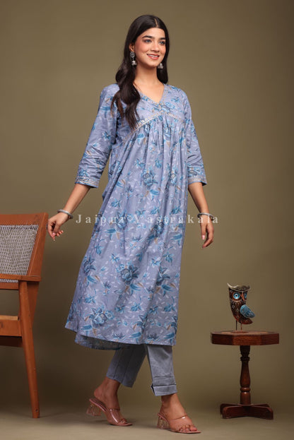 cotton printed kurti pant set