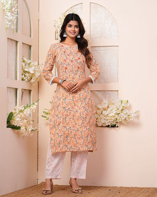 cotton printed kurti pant set