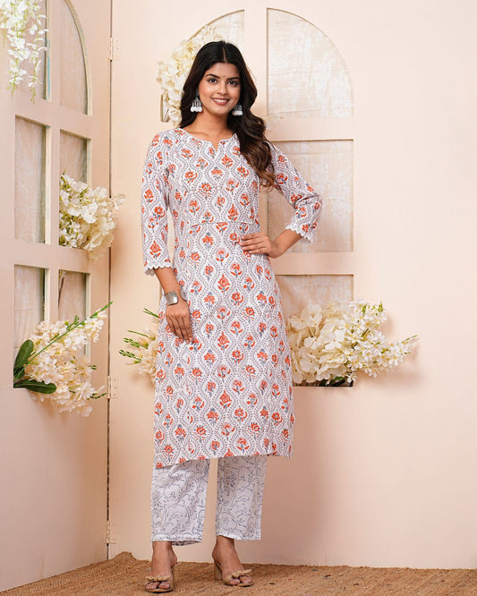 cotton printed kurti pant set