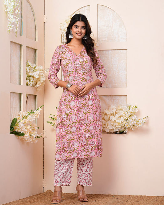 cotton printed kurti pant set