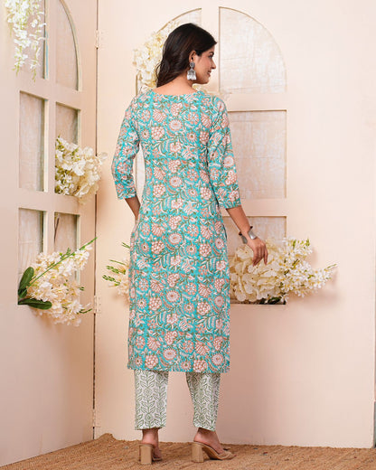 cotton printed kurti pant set