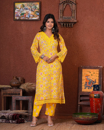 Yellow Meadow Floral Kurta Pant Set