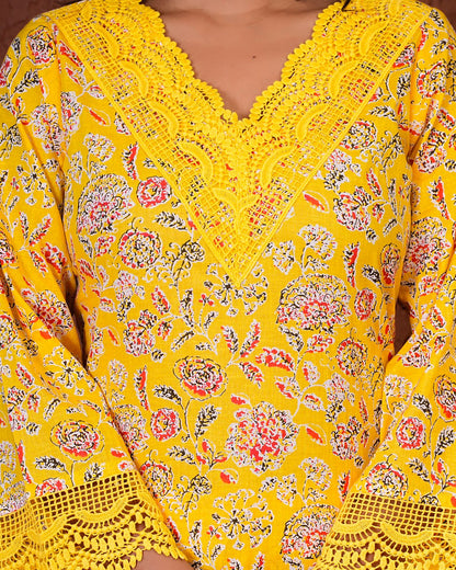 Yellow Meadow Floral Kurta Pant Set