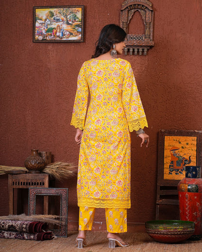 Yellow Meadow Floral Kurta Pant Set