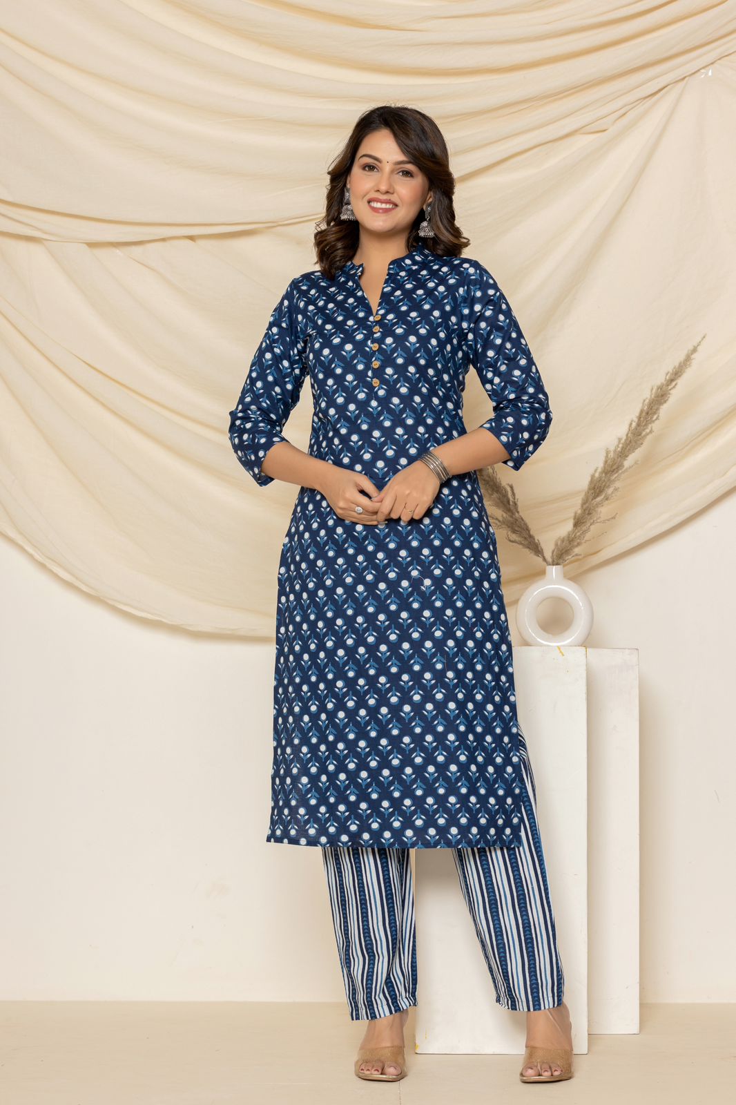 cotton printed kurti pant set