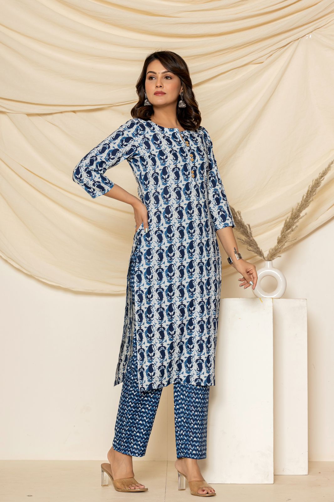 cotton printed kurti pant set