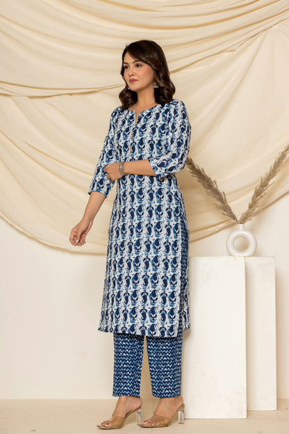 cotton printed kurti pant set