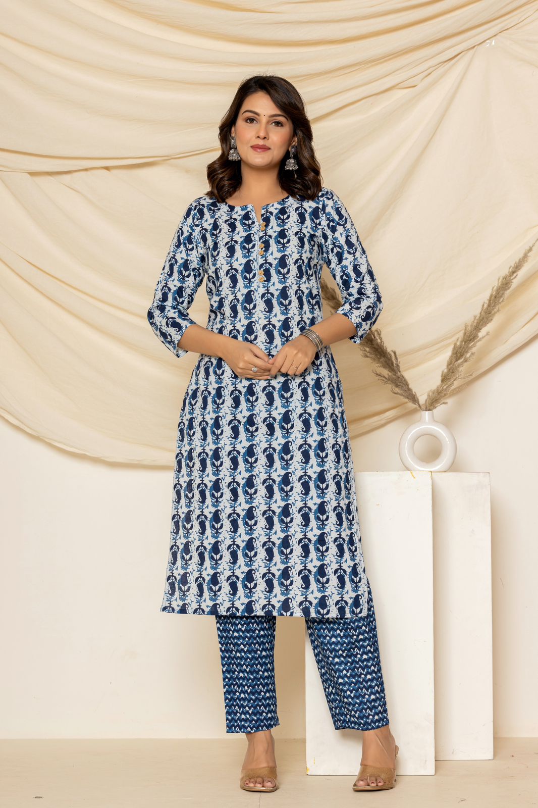 cotton printed kurti pant set