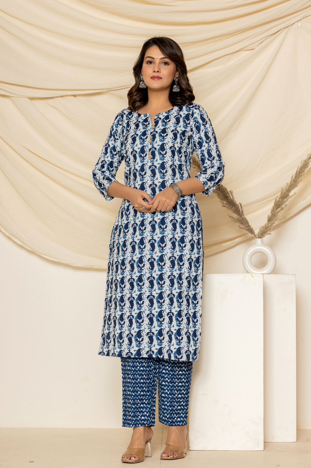 cotton printed kurti pant set