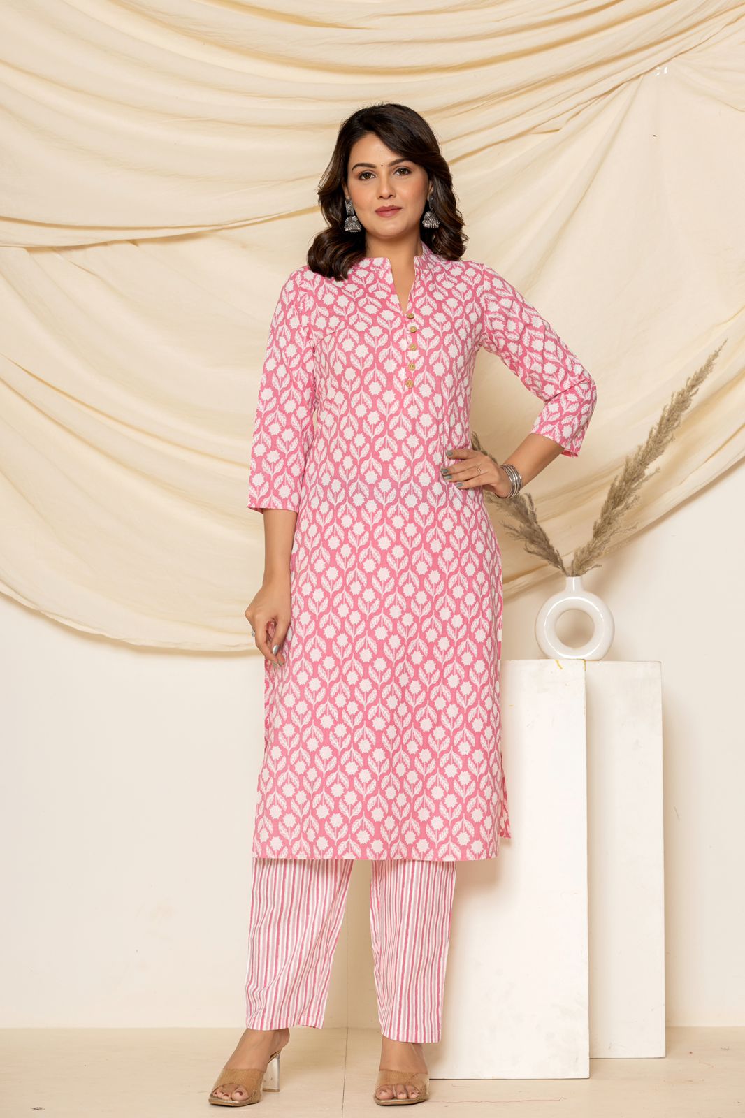 cotton printed kurti pant set