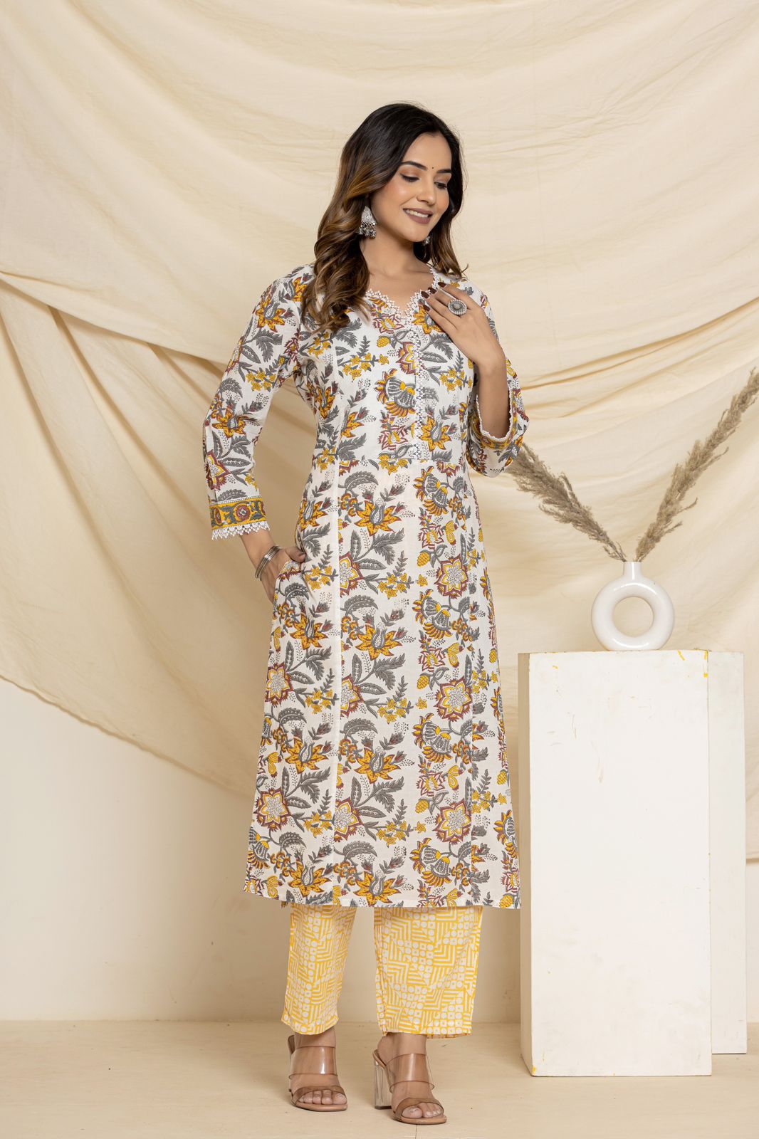 cotton printed kurti pant set