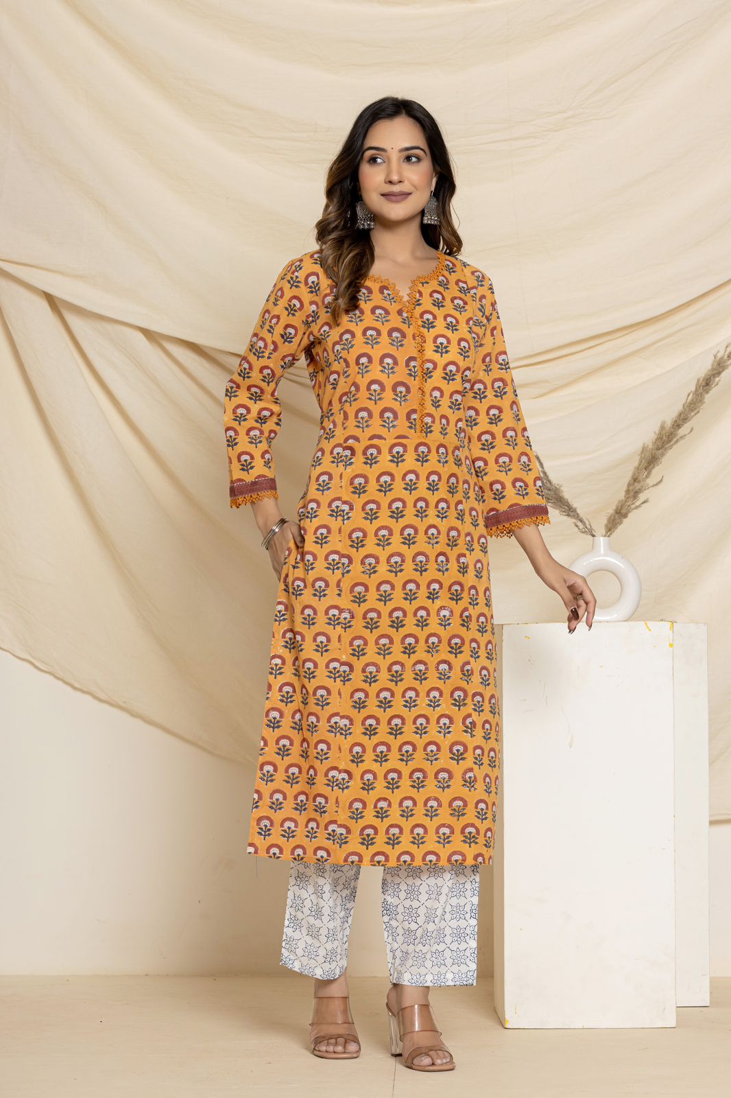 cotton printed kurti pant set