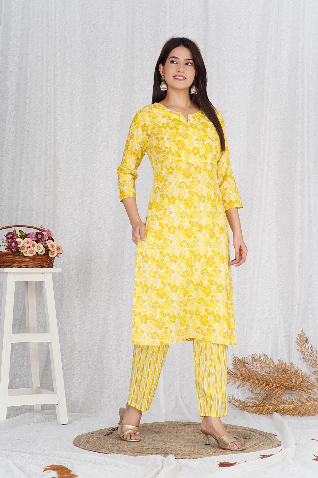 Sunshine Petal Embroidery Kurta Pant Set