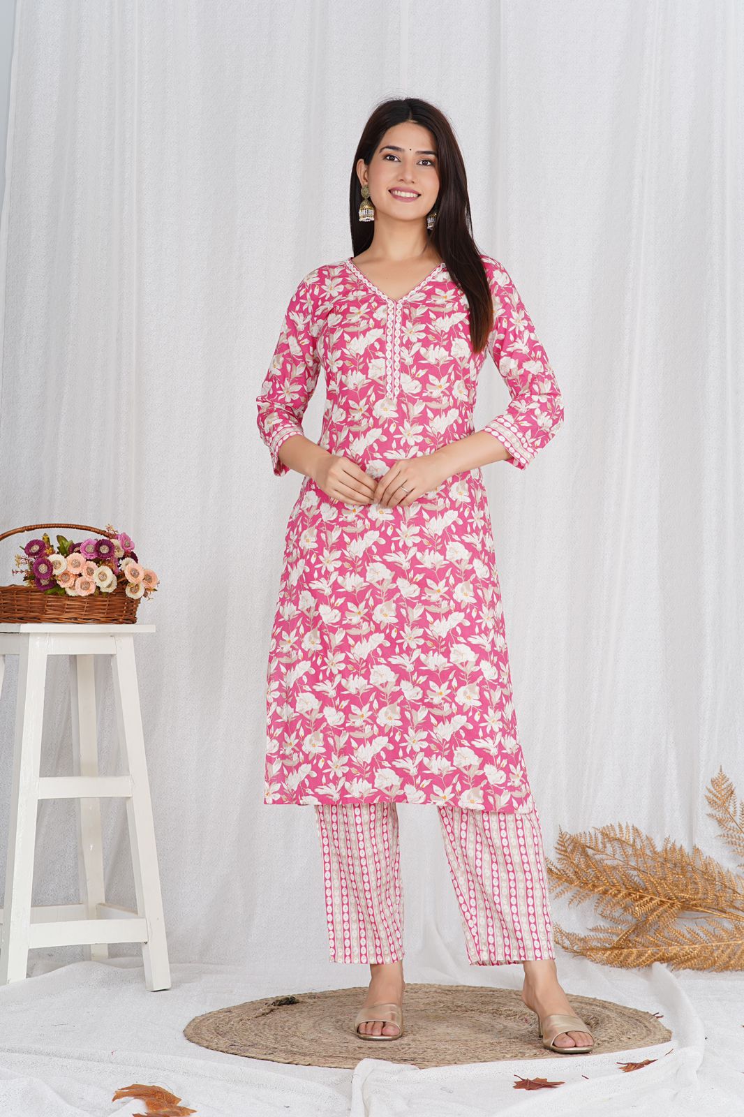 Pink Meadow Embroidery Kurta Pant Set