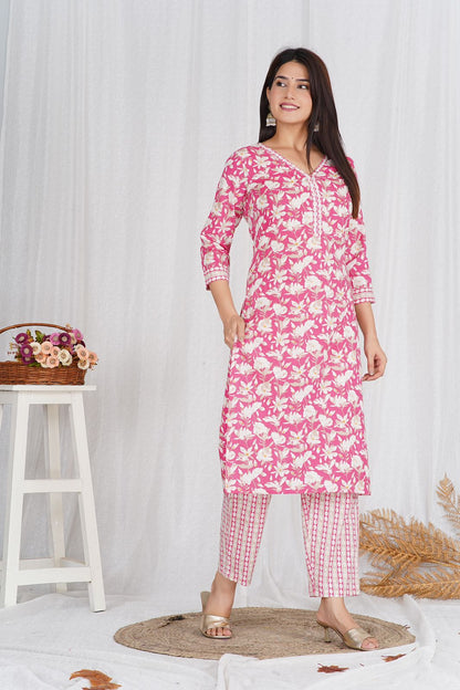 Pink Meadow Embroidery Kurta Pant Set