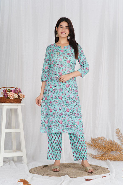 Aqua Harmony Embroidery Kurta Pant Set