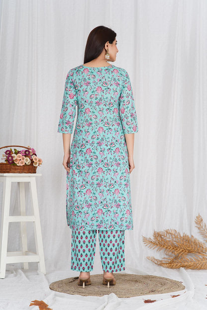 Aqua Harmony Embroidery Kurta Pant Set