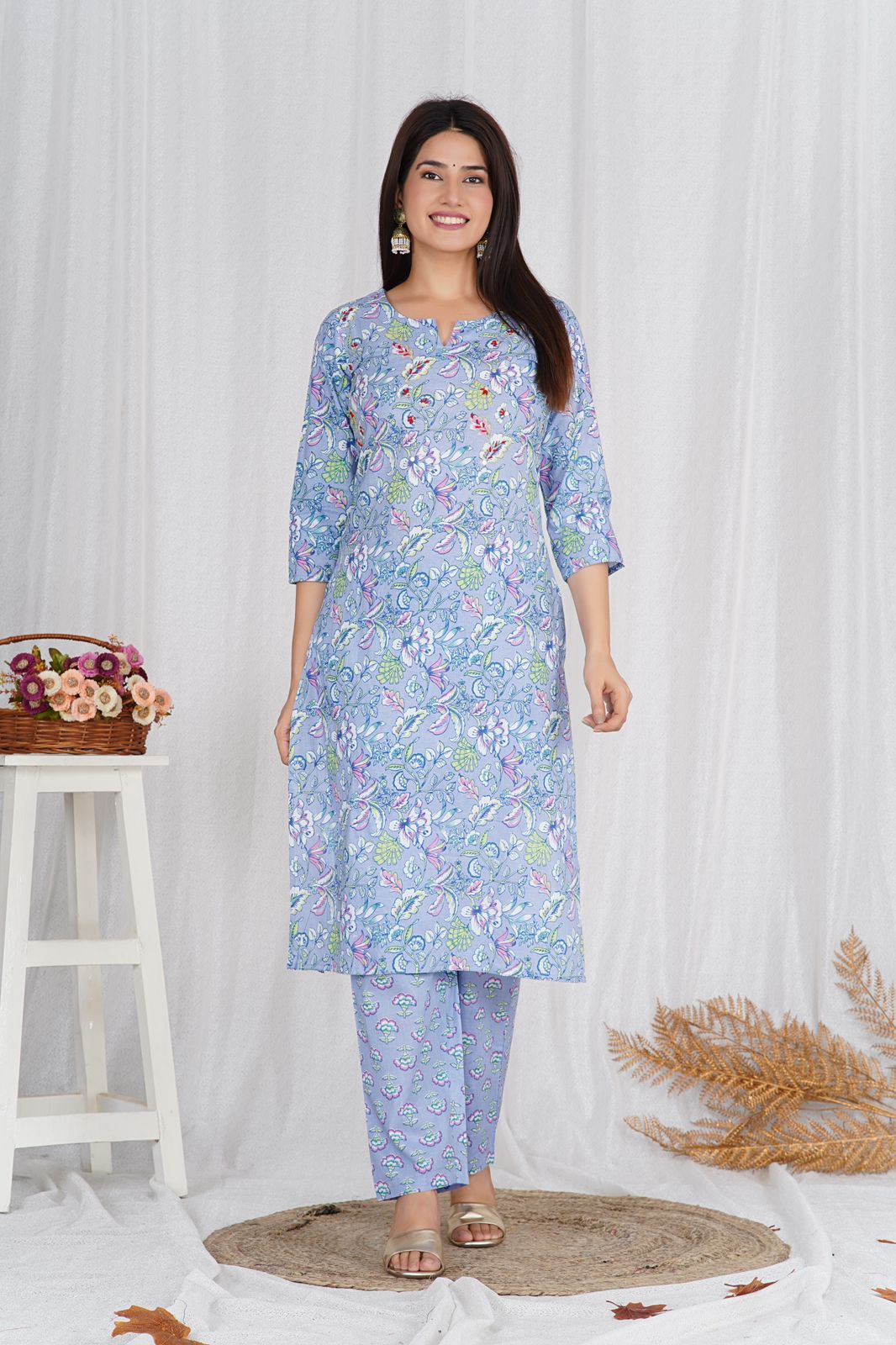 Lavender Garden Embroidery Kurta Pant Set