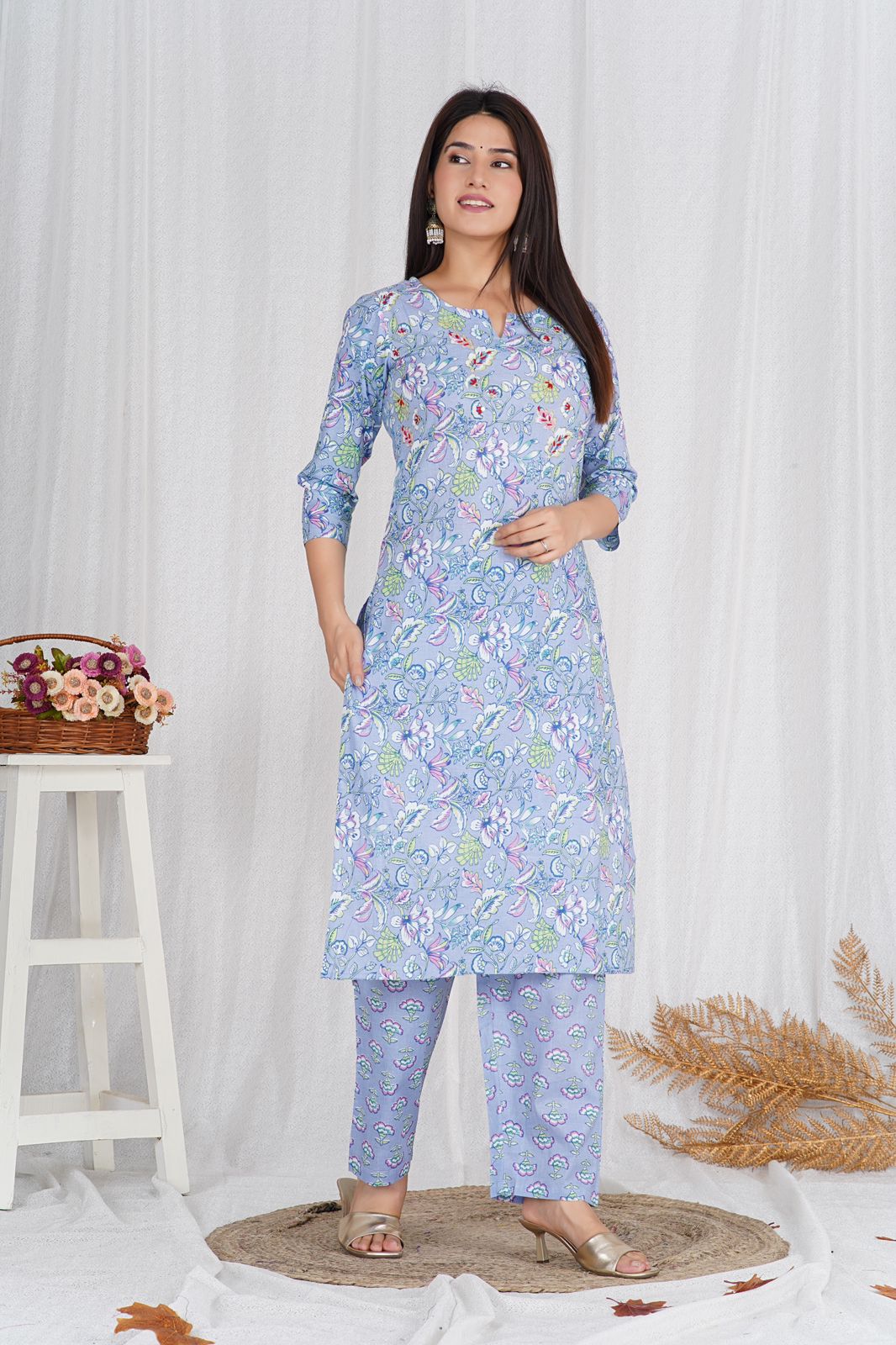 Lavender Garden Embroidery Kurta Pant Set