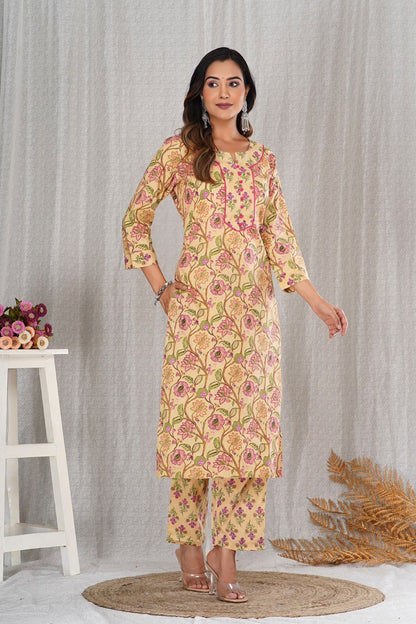 cotton printed kurti pant set