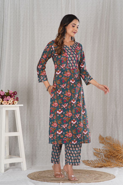 cotton printed kurti pant set