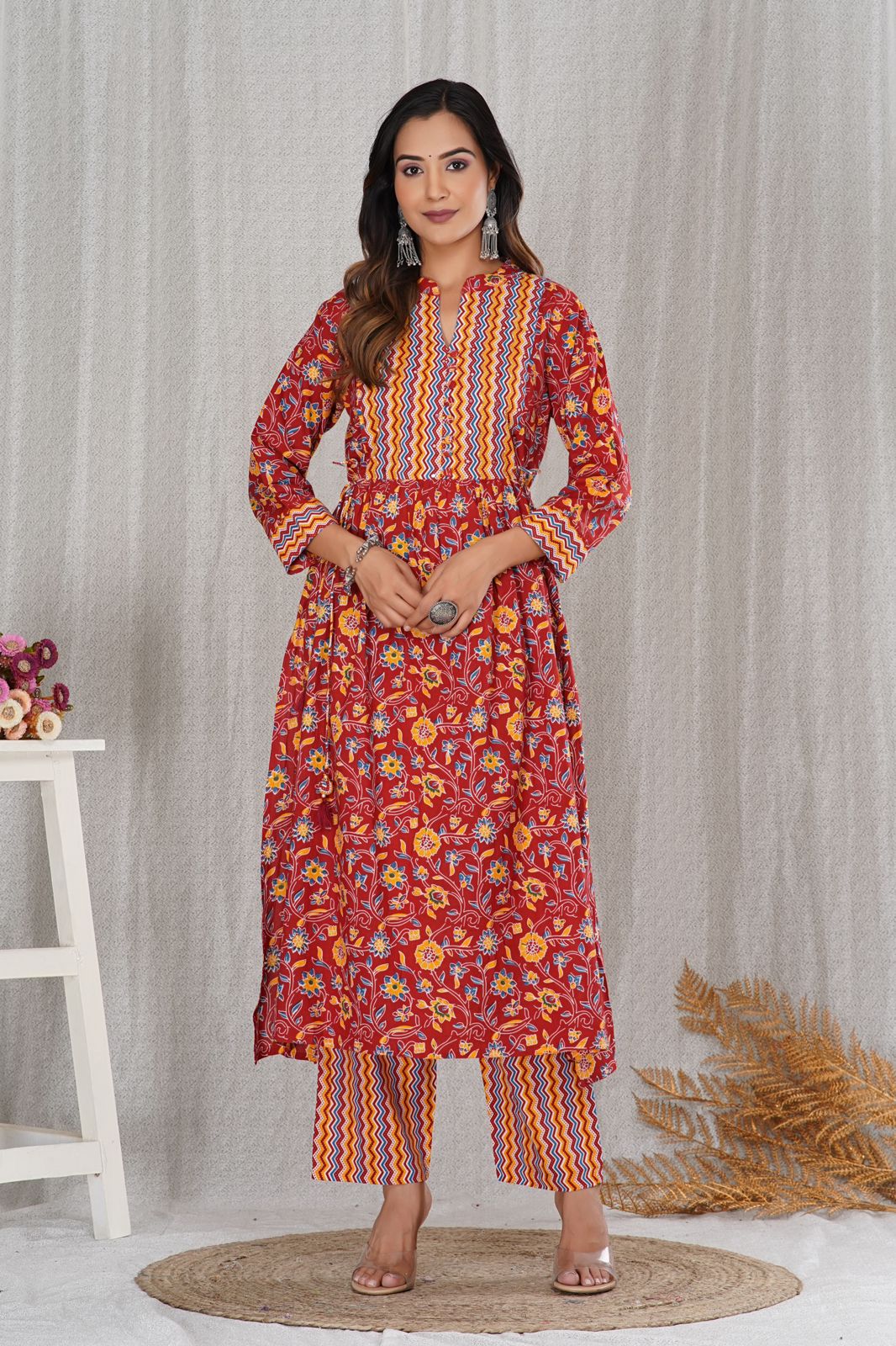 cotton printed kurti pant set