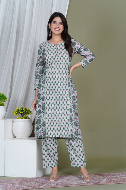 Jade Green Pintex Kurta Pant Set