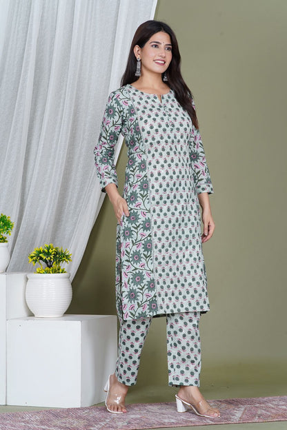 Jade Green Pintex Kurta Pant Set