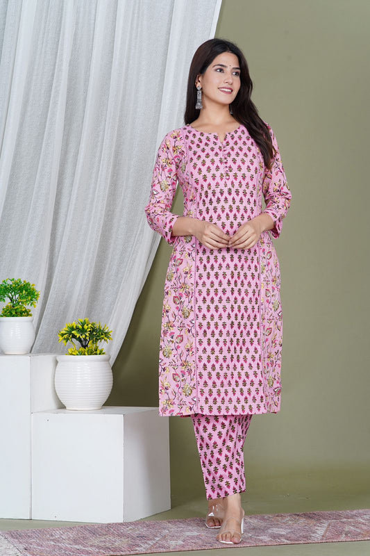 Rosy Pink Pintex Kurta Pant Set