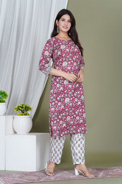 Maroon Blossom Embroidery Kurta Pant Set