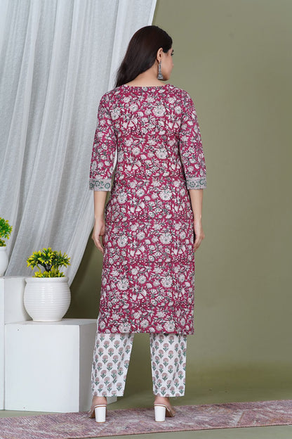 Maroon Blossom Embroidery Kurta Pant Set