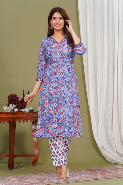 Blue Blossom Charm Kurta Pant Set