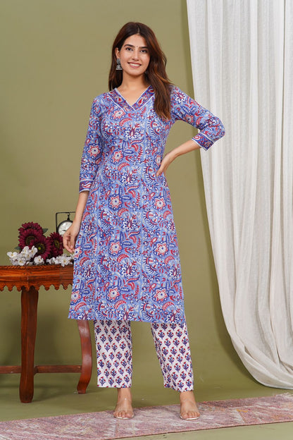 Blue Blossom Charm Kurta Pant Set