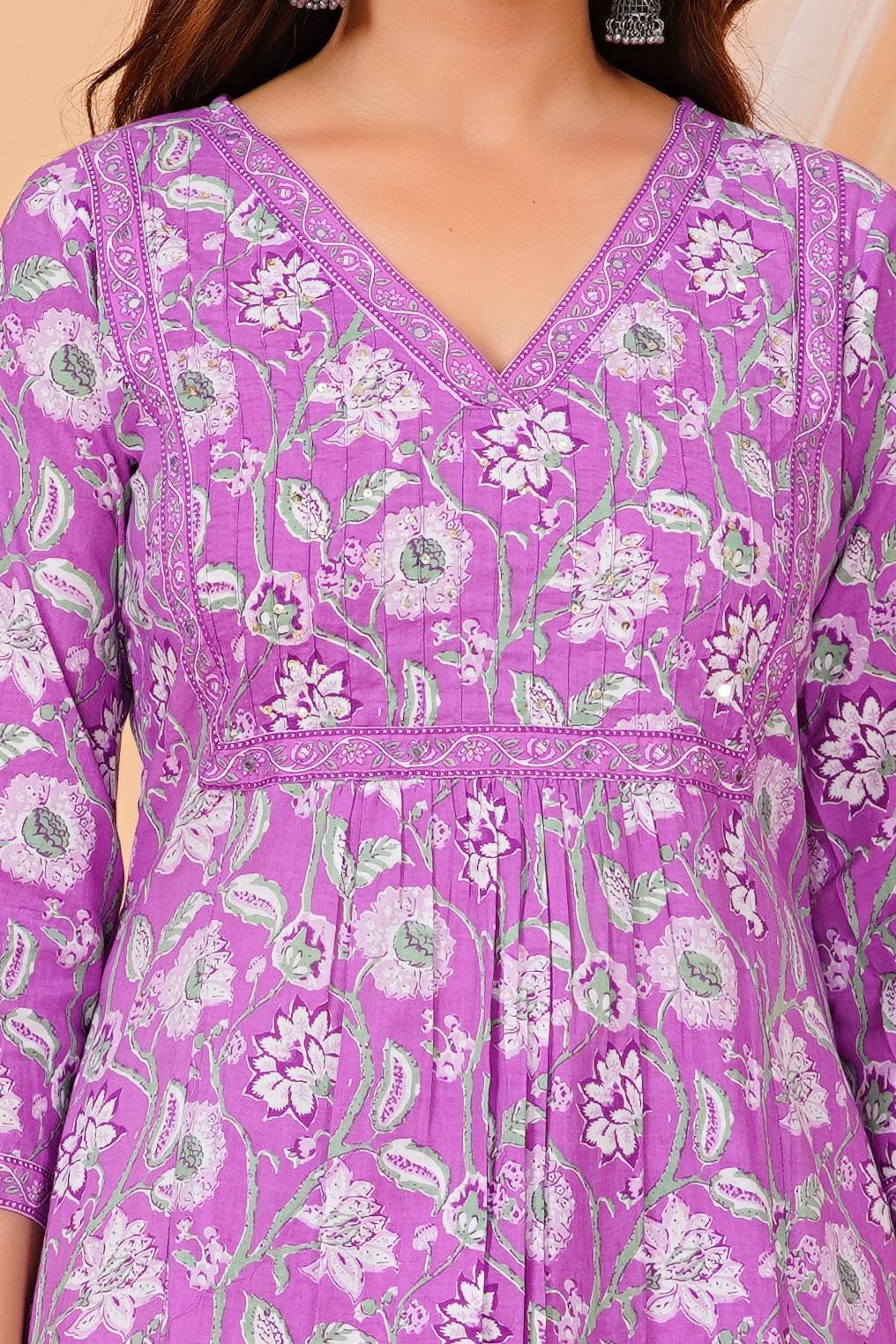 Purple Floral Nayra Embroidery Kurta Pant Set