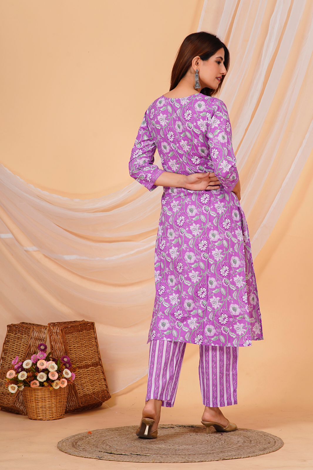 Purple Floral Nayra Embroidery Kurta Pant Set