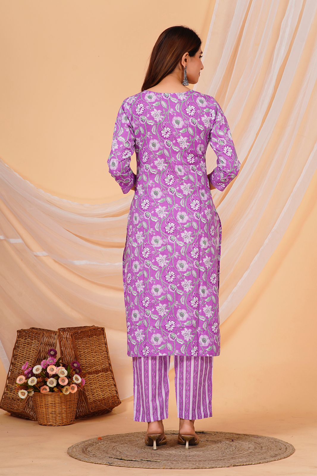 Purple Floral Nayra Embroidery Kurta Pant Set