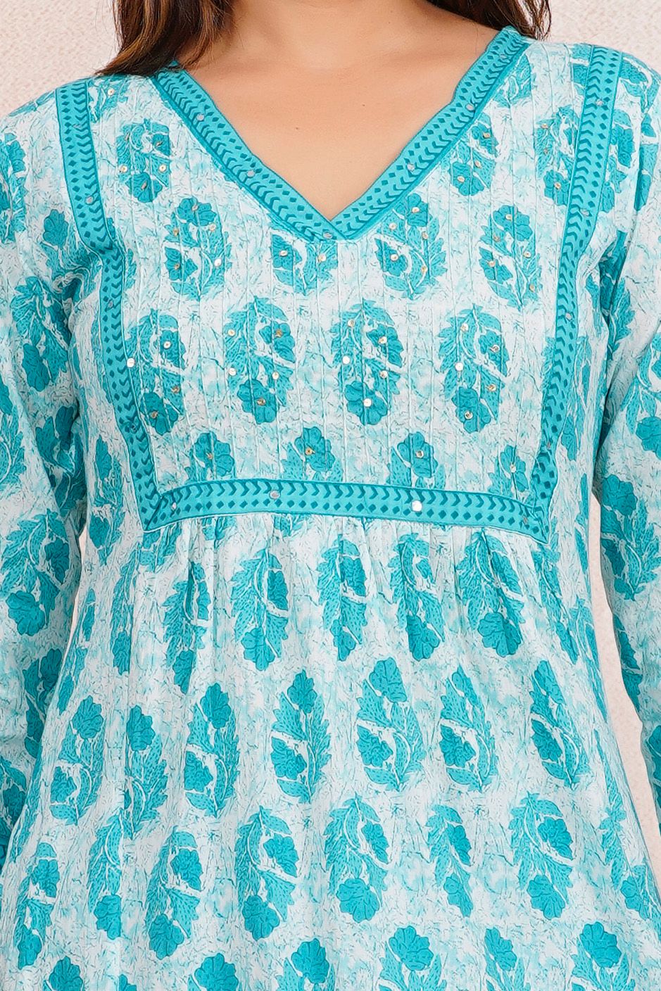 Teal Nayra Cut Embroidery Kurta Pant Set