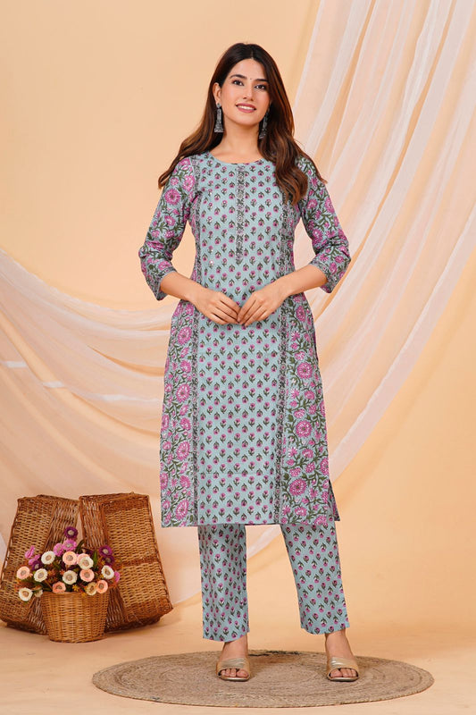 Green Palette Embroidery Kurta Pant Set