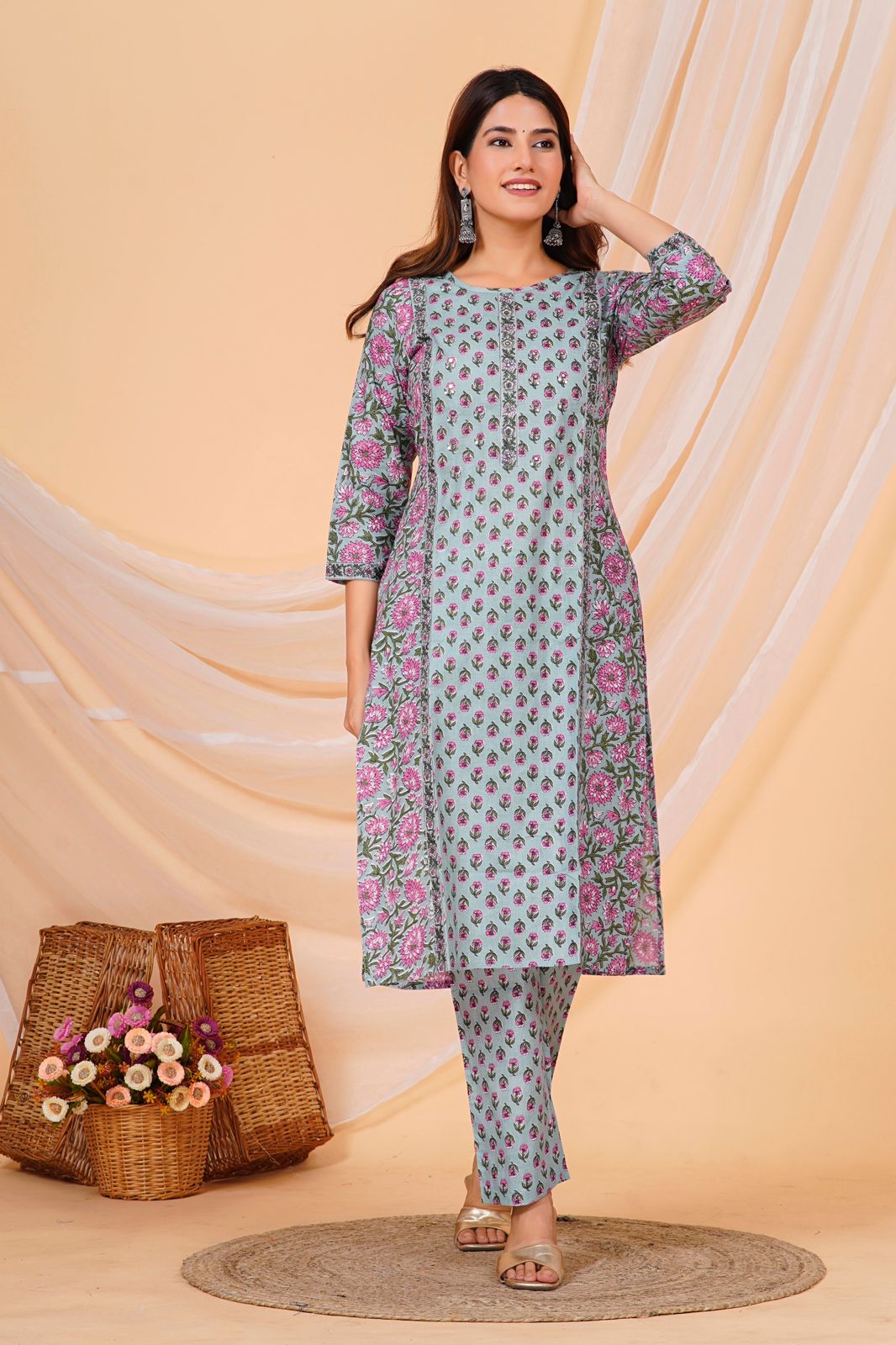 Green Palette Embroidery Kurta Pant Set