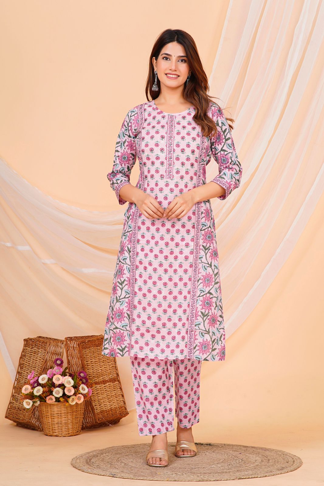 Pink Fusion Embroidery Kurta Pant Set