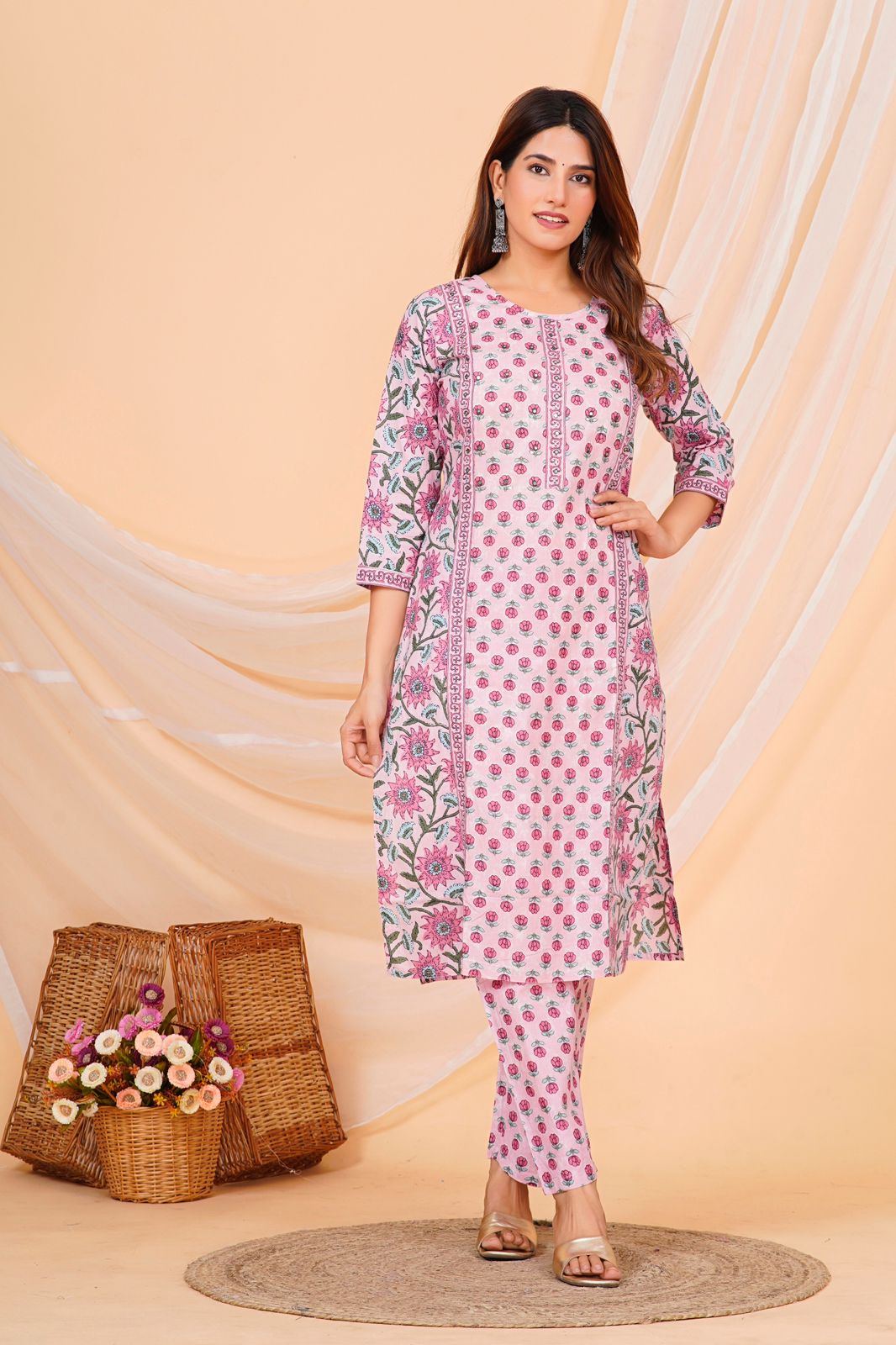 Pink Fusion Embroidery Kurta Pant Set