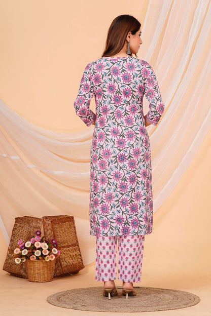 Pink Fusion Embroidery Kurta Pant Set