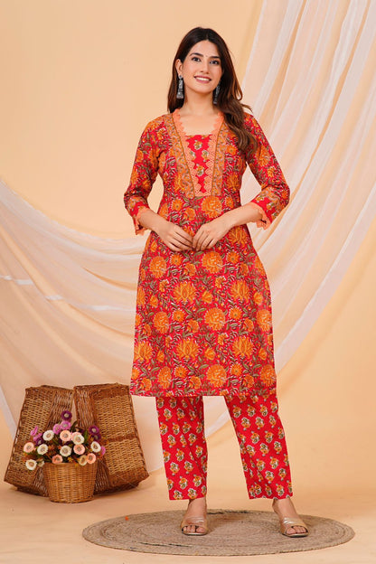 Red Mustard Blossom Kurta Pant Set