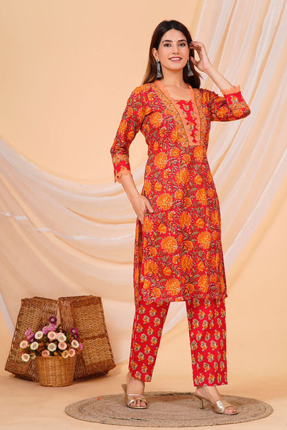 Red Mustard Blossom Kurta Pant Set