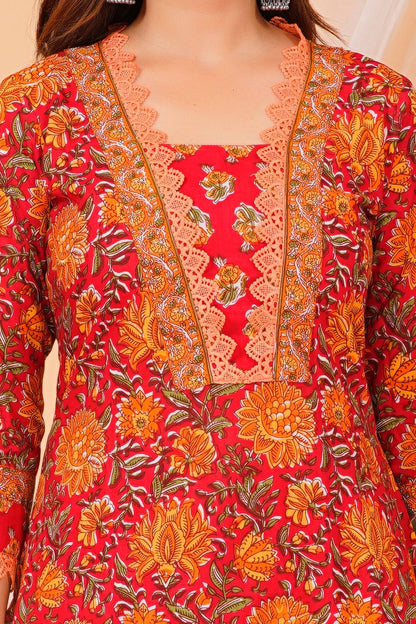 Red Mustard Blossom Kurta Pant Set