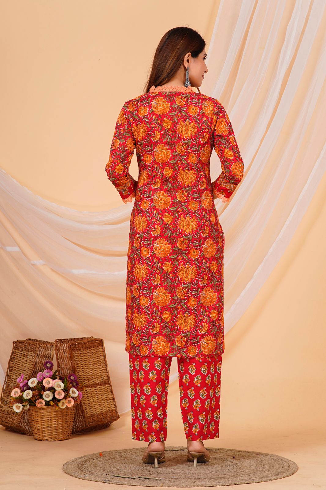 Red Mustard Blossom Kurta Pant Set