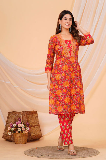 Red Mustard Blossom Kurta Pant Set