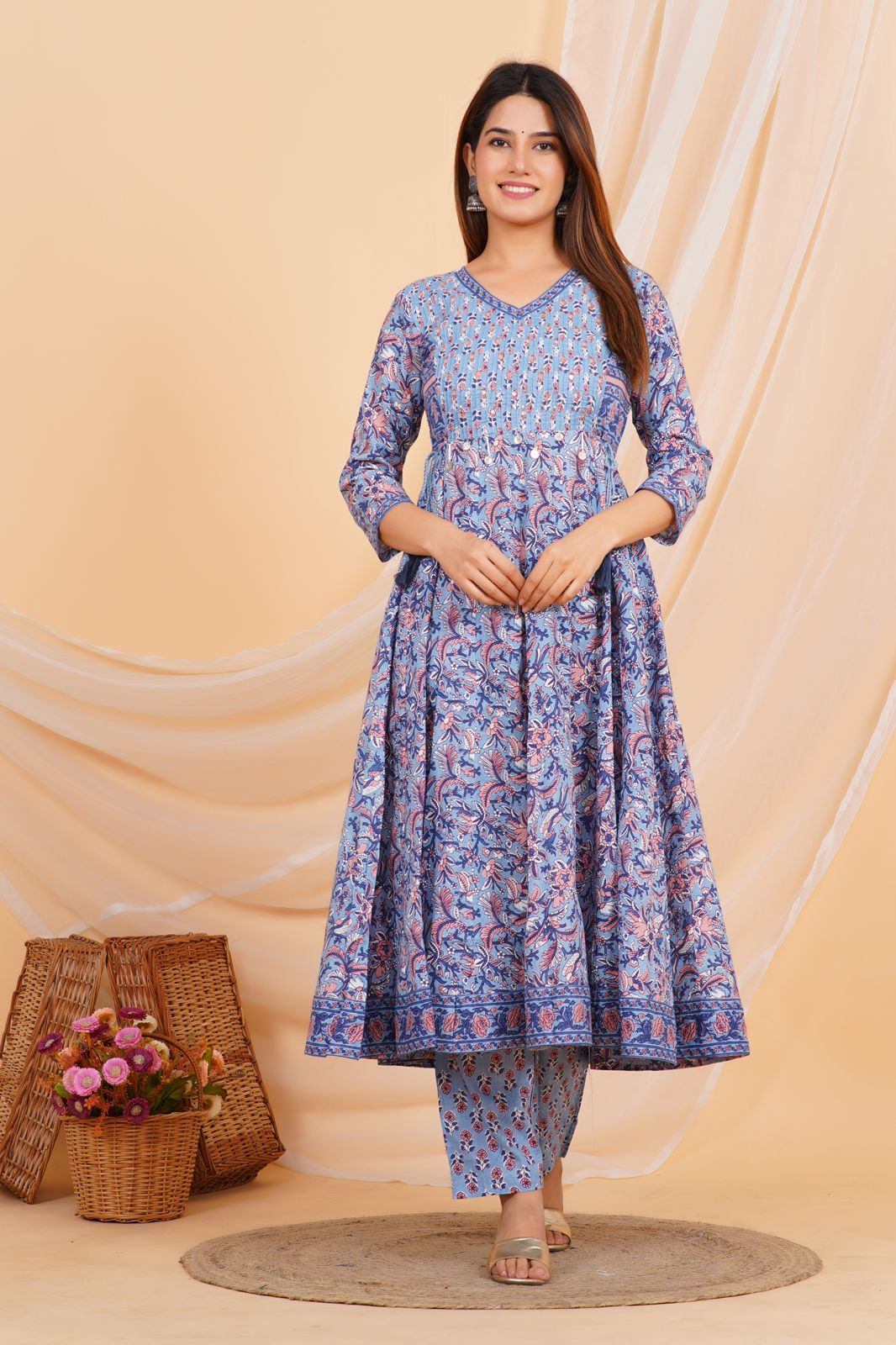 Blue Orchid Anarkali Embroidery Kurta Set